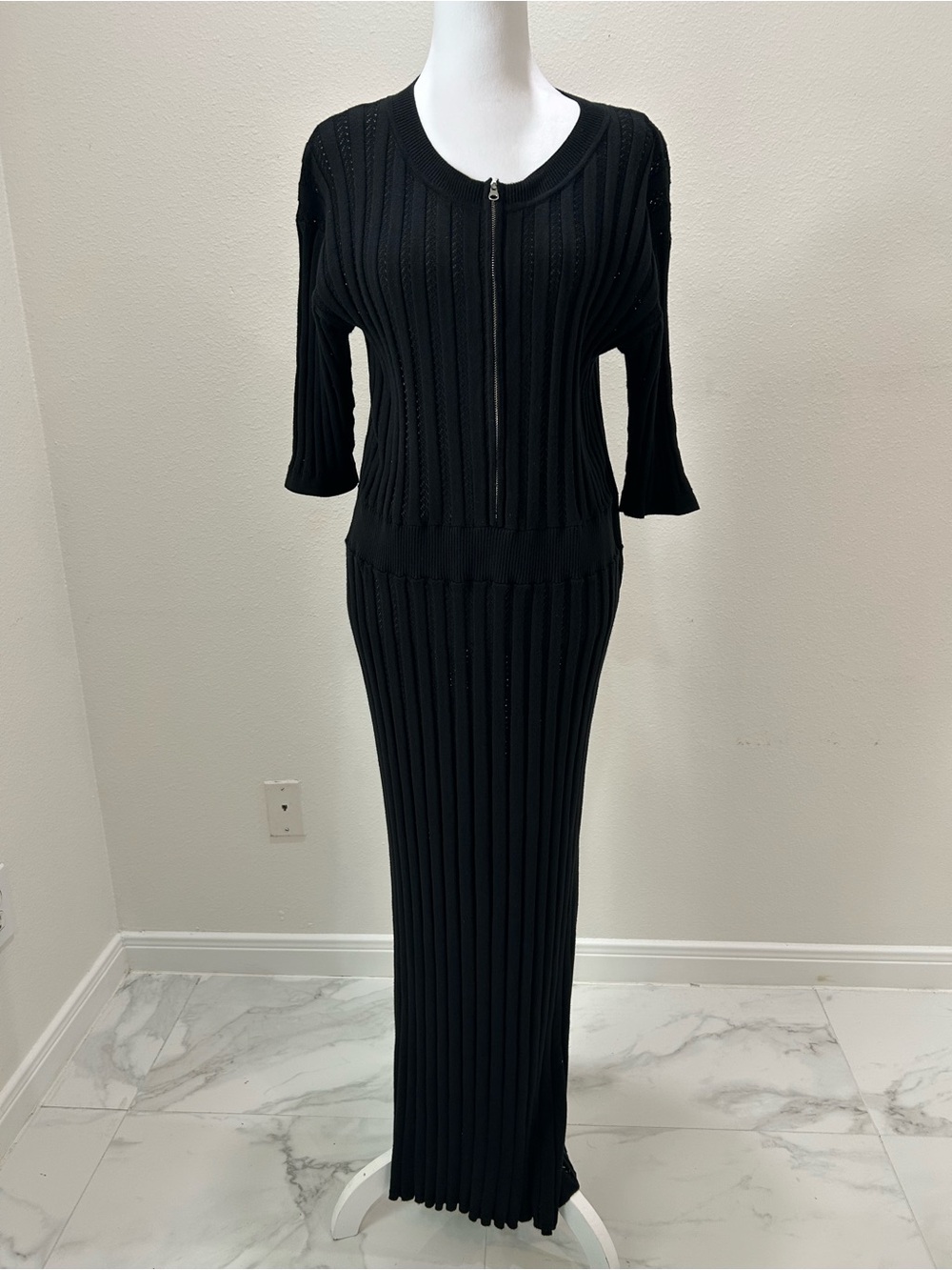 Varley by Anthropologie Black Zip-Front Midi Knit Dress, Size XL - Picture 5 of 11